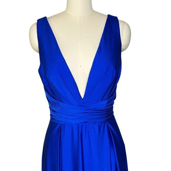 Mac Duggal Royal Blue Jersey Plunge Neck Evening Gown 26578 | Size 10 - Picture 6 of 12